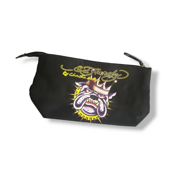 Ed Hardy | Y2K | Cute Black Panther/Bulldog Graphic Cosmetic Travel Bag - Picture 4 of 14
